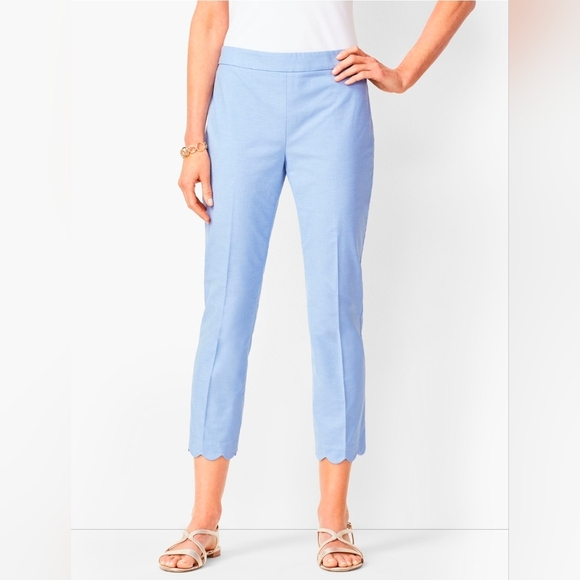 Talbots Pants - Talbot's Chatham Scallop-Hem Crops - Oxford Blue